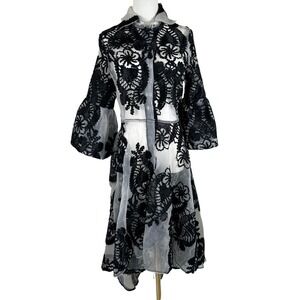 Eien Dress Women S Black Goth Romantic Embroidered Bell Sleeve Sheer Lace Duster